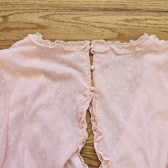 Pink Mini Dress Size Large No Brand Tag Tulle Polka Dot Open Back Ruffle Tiered - Picture 7 of 7